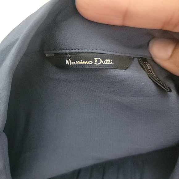 MASSIMO DUTTI Mulberry Silk Luxury Blend Navy Blue Blouse Sz 36 (M-8) - Picture 6 of 6